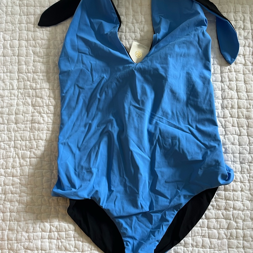 Tory Burch Sky Blue Halter One-Piece Swimsuit - Picture 4 of 5